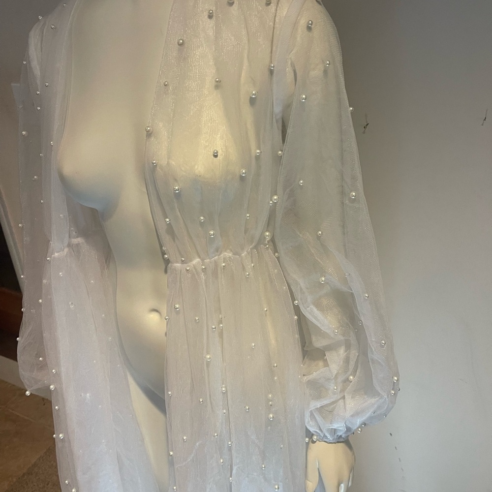 Sheer White Pearl-Embellished Cover-Up never worn brand new but no tag